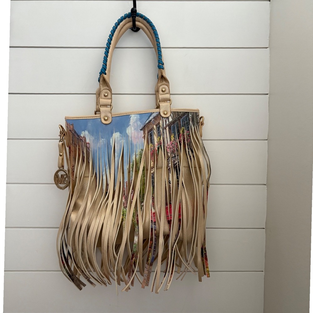 Michael Michelle Art Print Fringe Tote Bag Purse Shoulder Bag Unique Design‎